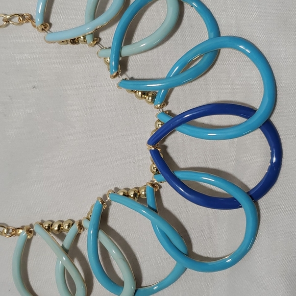 Devan aqua blue gold chain necklace and  earing set - Picture 2 of 4